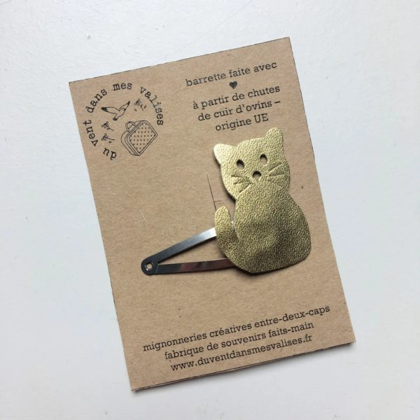 du vent dans mes valises - barrette mimi chat cuir made in France