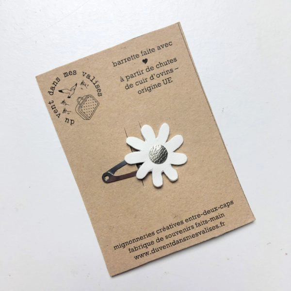 du vent dans mes valises - barrette pâquerette cuir made in France