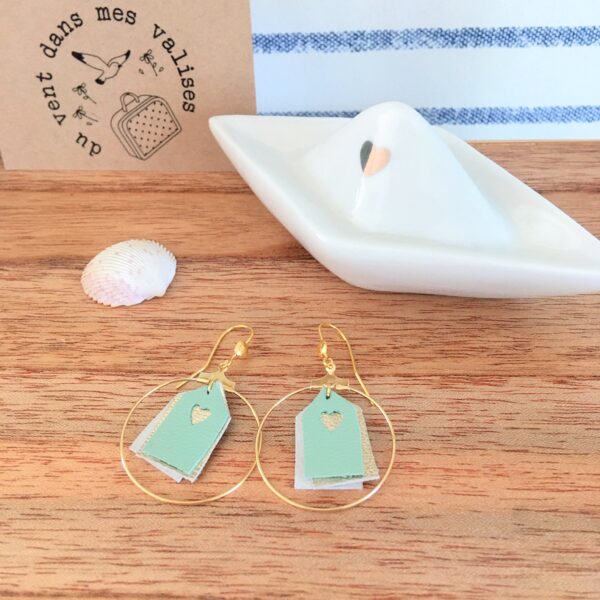 du vent dans mes valises - les cabines de plage boucles d'oreille pendantes créoles métal et cuir made in France