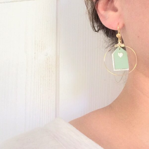 du vent dans mes valises - les cabines de plage boucles d'oreille pendantes créoles métal et cuir made in France