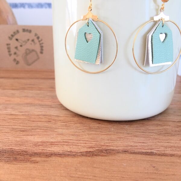 du vent dans mes valises - les cabines de plage boucles d'oreille pendantes créoles métal et cuir made in France