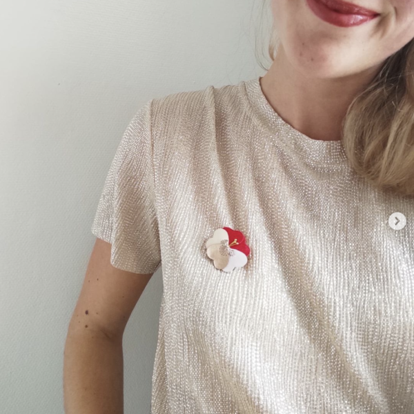 Broche bijou floral fleur de pensée brodée main © du vent dans mes valises