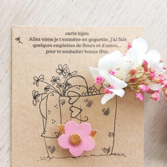 carte bijou florale le panier tressé et son bouquet de fleurs séchées, broche fleurette rose - du vent dans mes valises