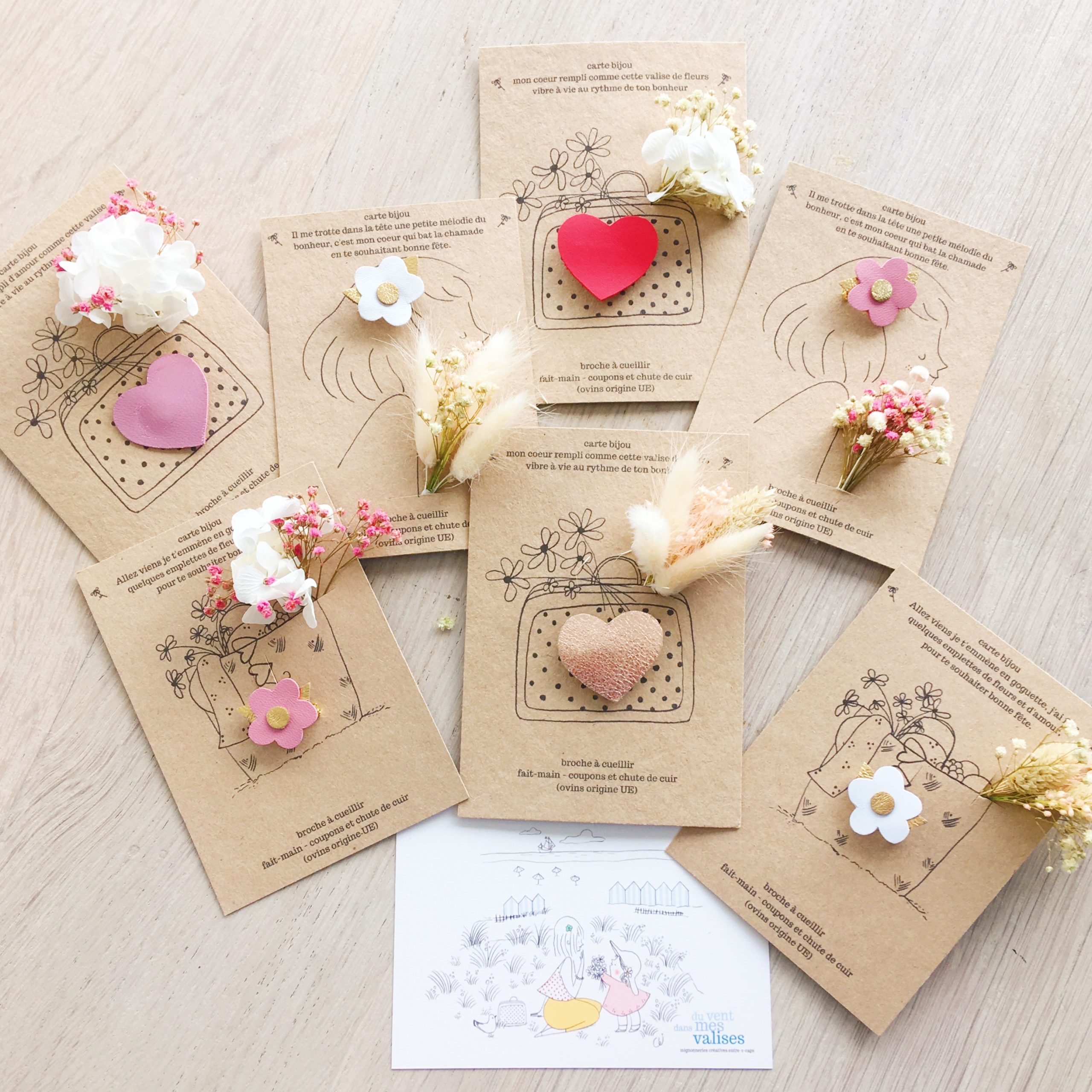 cartes bijoux florales pour la fête des mères, papeterie poétique et fleurs séchées, made in france - du vent dans mes valises
