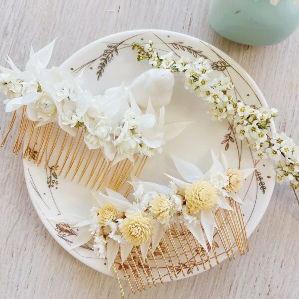 accessoires cheveux peigne fleurs séchées pour coiffure mariage bohème champêtre et communion © du vent dans mes valises 8