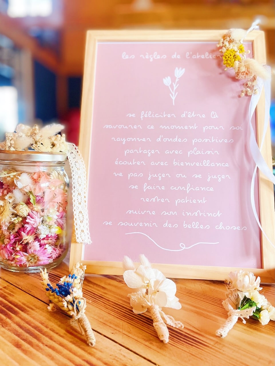 règles et philosophie des ateliers créatifs fleurs séchées sur la Côte d'Opale pour mariage, EVJF, anniversaire, entreprise