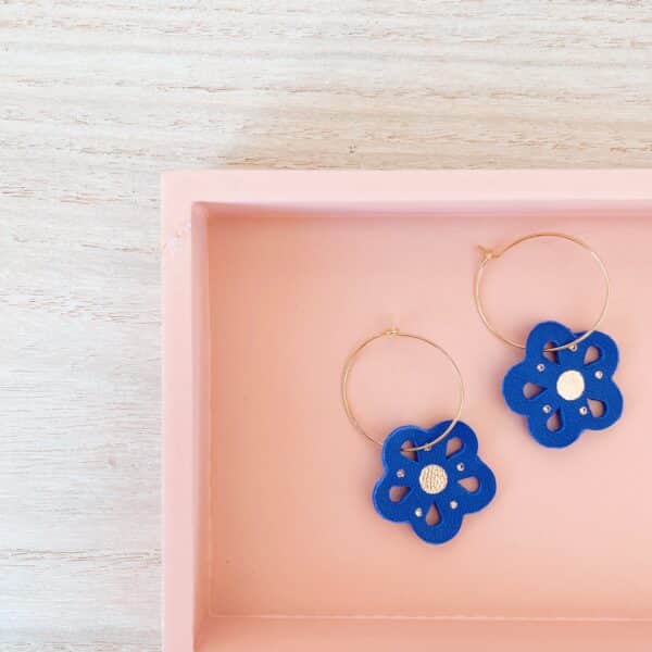 Boucles d'oreilles fleurs colorées en cuir surcyclé made in France