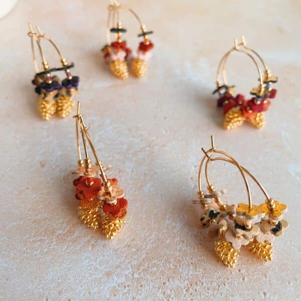 Boucles d'oreilles fleurs et pomme de pin