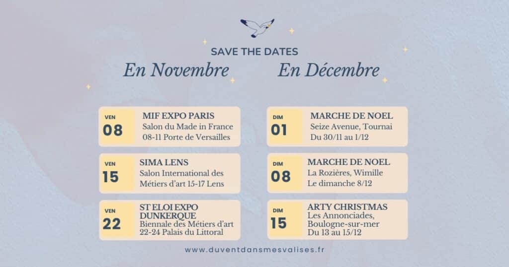 Agenda marchés de Noël et salons métiers d'art Paris, Dunkerque, Wimille, Lens, Boulogne-sur-mer © du vent dans mes valises