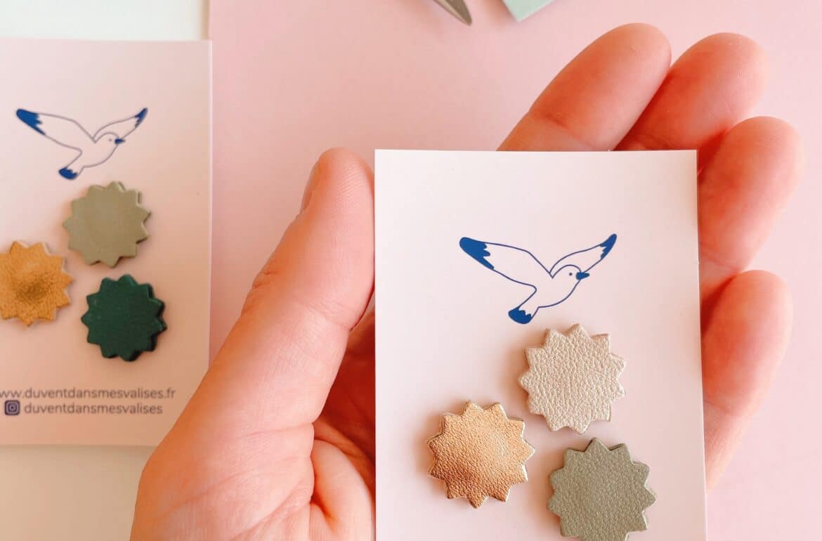 Set de 3 pin’s gommettes couleurs actuelles et intemporelles, artisanaux en cuir surcyclé