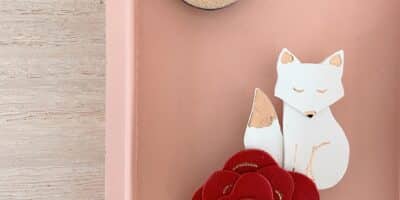 broche renard blanc fait main, dorure à chaud