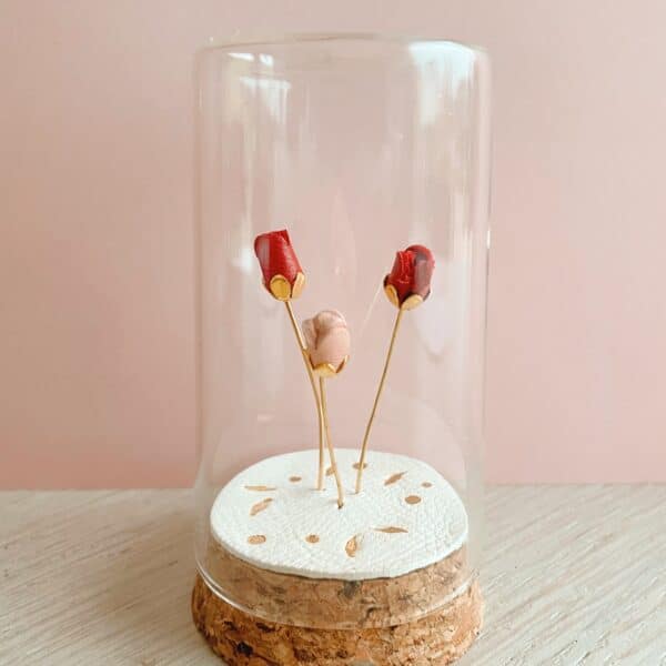 Jardin de Poche Carpe Diem décoration poétique maison sous globe verre et socle liège